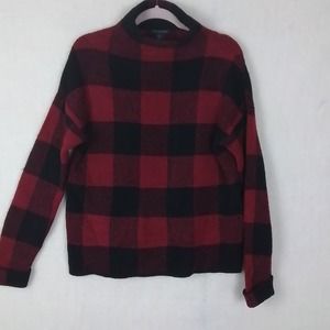 Tahari‎ Wool Blend Mock Neck Knit Sweater Size Medium Red, Black Buffalo Plaid